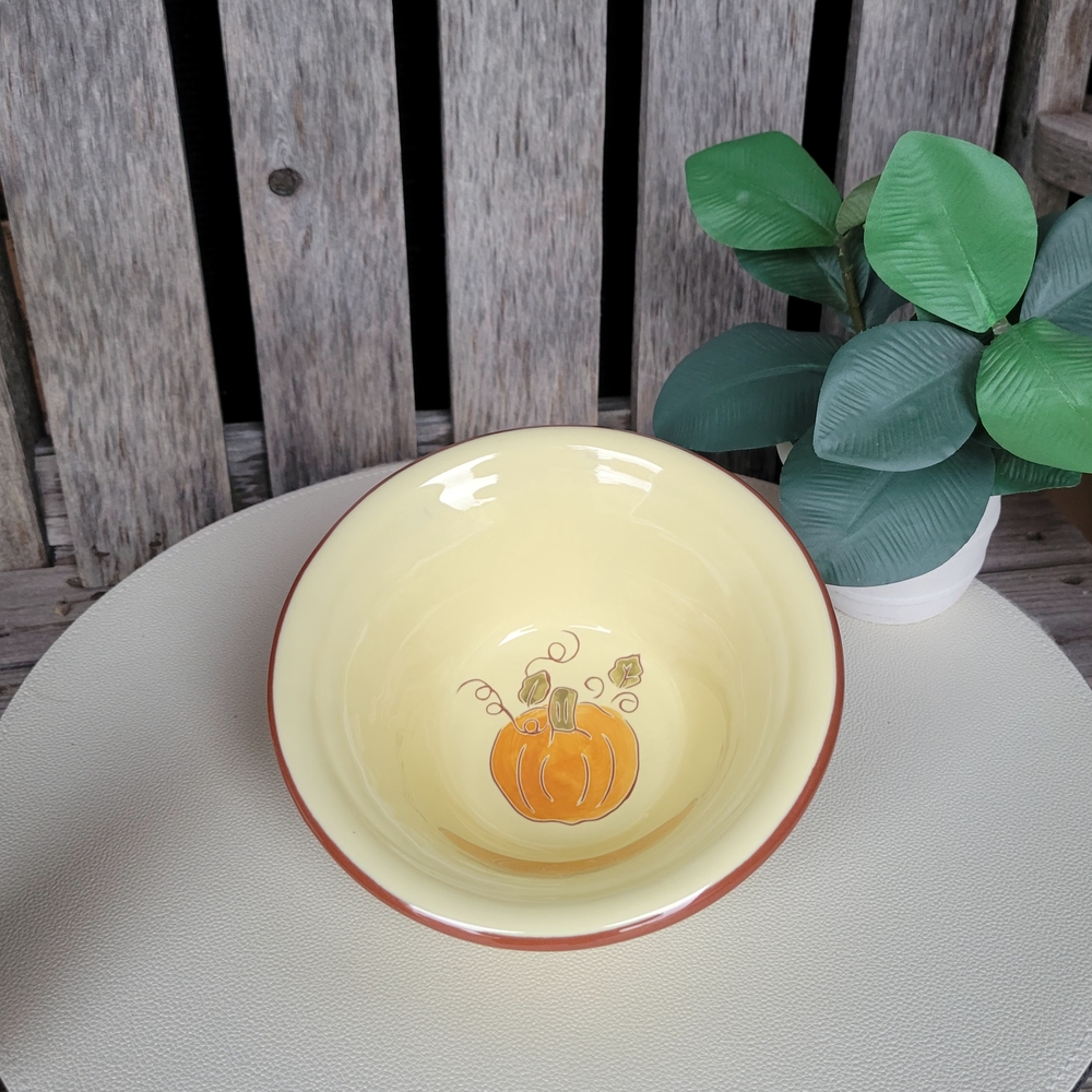 Autumn Pumpkin Glazed Muted Yellow Terracotta Bowl - Picture 1 of 7